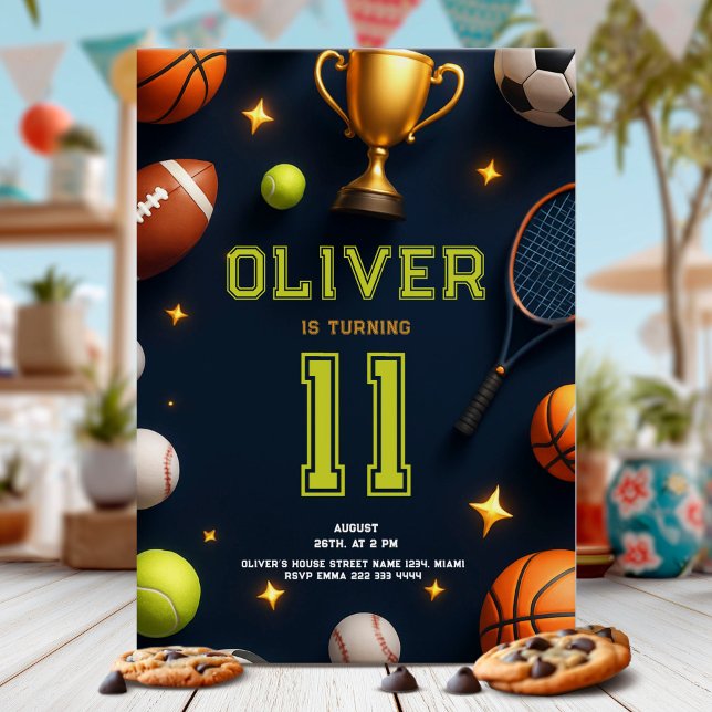 Invitation Fête d'anniversaire de sport Stars (Créateur téléchargé)