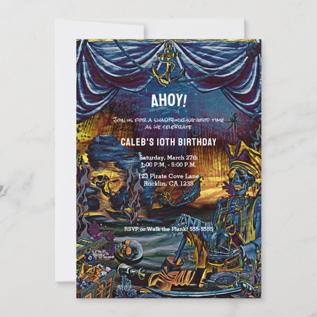 Invitation Fête d'anniversaire de squelette de pirate sous la (Devant)