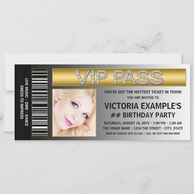 Invitation Fête d'anniversaire de style de billet de passe VI (Devant)