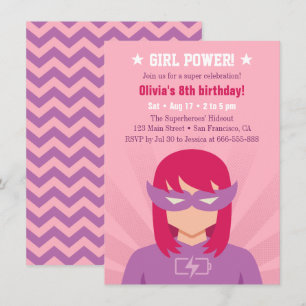 Invitation Fête d'anniversaire de super-héroïne Girl Power