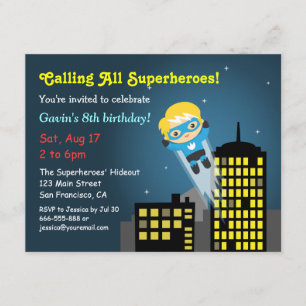 Invitation Fête d'anniversaire de super-héros volant mignon