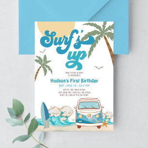 Invitation Fête d'anniversaire de surf Retro Boy TOUT ÂGE Sur