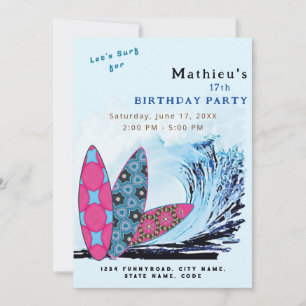 Invitation Fête d'anniversaire de surf surfboard