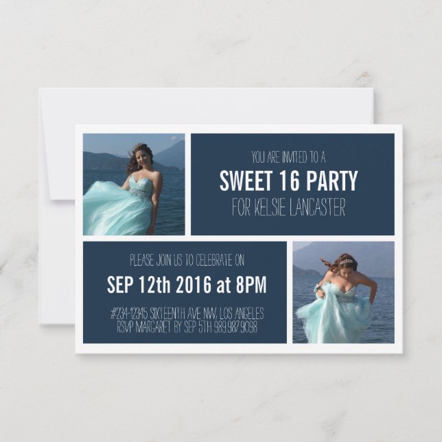 Invitation Fête d'anniversaire de sweet sixteen de 2 photos (Devant)