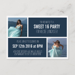 Invitation Fête d'anniversaire de sweet sixteen de 2 photos