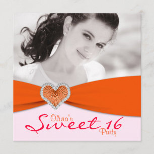 Invitation Fête d'anniversaire de Sweet Sixteen rose et orang