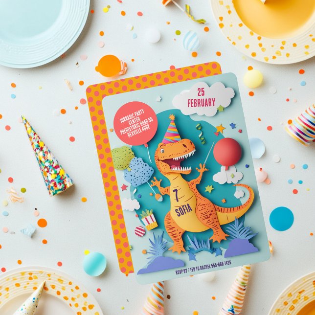 Invitation Fête d'anniversaire de T-Rex Dinosaur coloré (Créateur téléchargé)