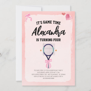 Invitation Fête d'anniversaire de tennis Coquette Ruban Rose