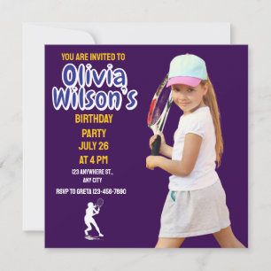Invitation Fête d'anniversaire de tennis, Fille joueuse de te