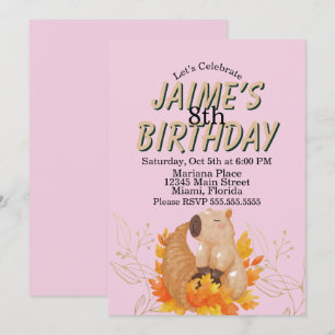 Invitation Fête d'anniversaire de Thanksgiving Capybara