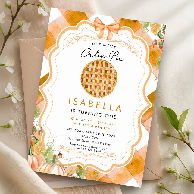 Invitation Fête d'anniversaire de Thanksgiving Cutie Pie auto (Cutie Pie Fall First 1st Birthday Thanksgiving Invitation)