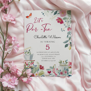 Invitation Fête d'anniversaire de thé floral dessinée à la ma