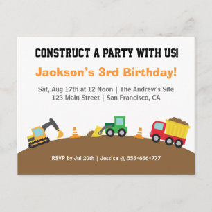 Invitation Fête d'anniversaire de thème de véhicules de