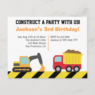 Invitation Fête d'anniversaire de thème de véhicules de