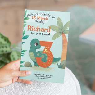 Invitation Fête d'anniversaire de thème dinosaure mignon pour