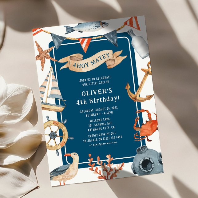 Invitation Fête d'anniversaire de thème nautique pour enfants (Créateur téléchargé)