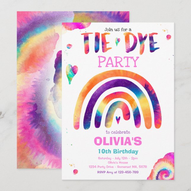 Invitation Fête d'anniversaire de Tie Dye Pastel Tie Dye Hipp (Devant / Derrière)