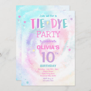 Invitation Fête d'anniversaire de Tie Dye Pastel Tie Dye Hipp