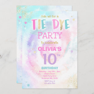Invitation Fête d'anniversaire de Tie Dye Pastel Tie Dye Hipp