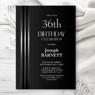 Invitation Fête d'anniversaire de tout âge à rayures argentée