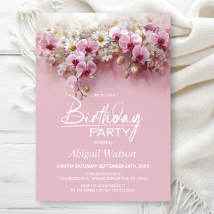 Invitation Fête d'anniversaire de tout âge aux fleurs d'orchi