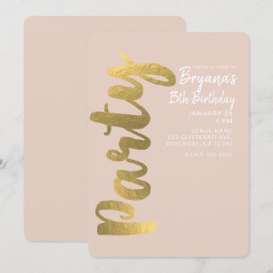 Invitation Fête d'anniversaire de tout âge beige feuille d'or