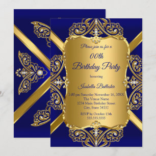 Invitation Fête d'anniversaire de tout âge bleu royal diamant
