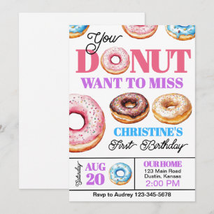 Invitation Fête d'anniversaire de tout âge de Donut Coloré