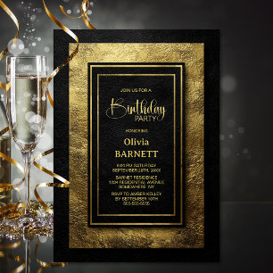 Invitation Fête d'anniversaire de tout âge élégante noir or