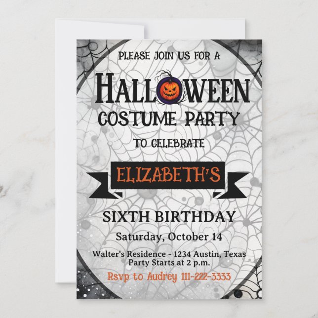 Invitation Fête d'anniversaire de tout âge Halloween Costume  (Devant)