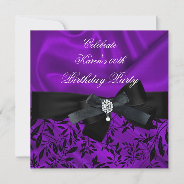 Invitation Fête d'anniversaire de tout âge violet damas noir  (Devant)