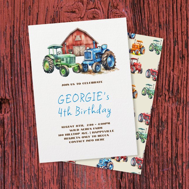 Invitation Fête d'anniversaire de tracteur de ferme (Créateur téléchargé)