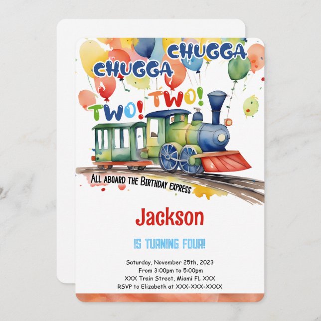 Invitation Fête d'anniversaire de train 4 ans (Devant / Derrière)