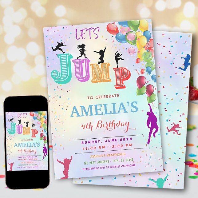 Invitation Fête d'anniversaire de trampoline à sauter éditabl (Créateur téléchargé)