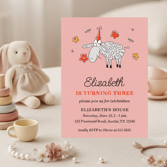 Invitation Fête d'anniversaire de trois ans de la fille au mo (Créateur téléchargé)