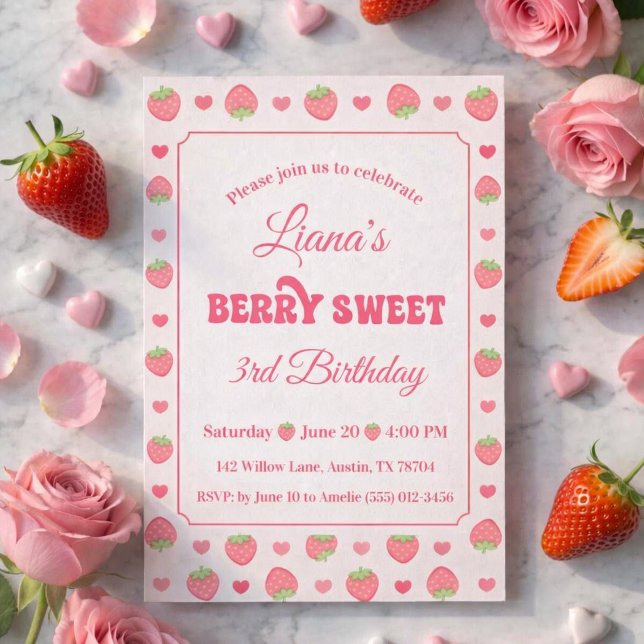 Invitation Fête d'anniversaire de trois ans de Strawberry Ber (Créateur téléchargé)