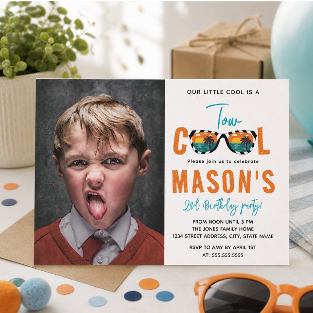 Invitation Fête d'anniversaire de Two Cool Boy 2 ans (Two Cool Boy 2nd Birthday Party Invitation)