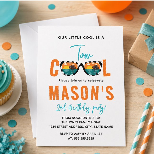 Invitation Fête d'anniversaire de Two Cool Boy 2 ans (Two Cool Boy 2nd Birthday Party Invitation)