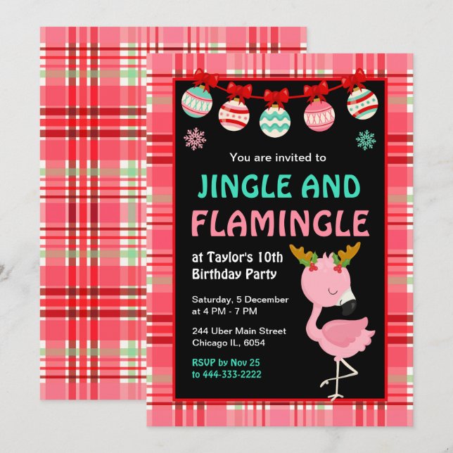 Invitation Fête d'anniversaire de vacances au flamant rose (Devant / Derrière)