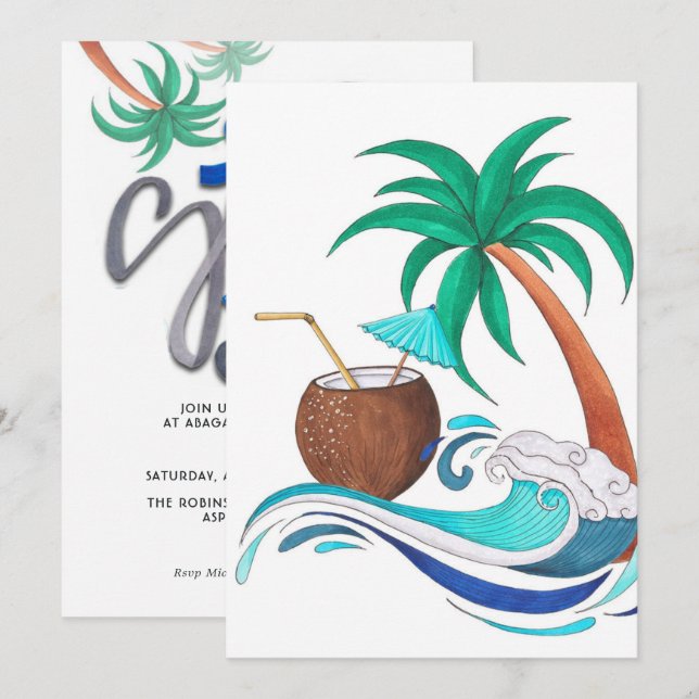 Invitation Fête d'anniversaire de vacances de plage de surf d (Devant / Derrière)