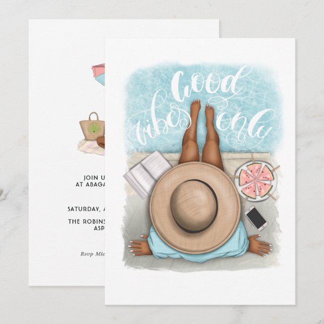 Invitation Fête d'anniversaire de vacances d'été à la plage (Devant / Derrière)