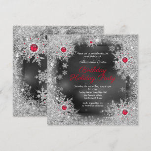 Invitation Fête d'anniversaire de vacances flocon de neige gr