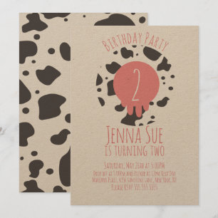 Invitation Fête d'anniversaire de vache motif imprimé animal