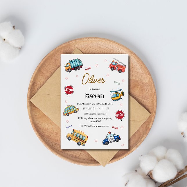 Invitation Fête d'anniversaire de véhicule de service mignon  (Créateur téléchargé)