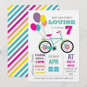 Invitation Fête d'anniversaire de vélo arc-en-ciel