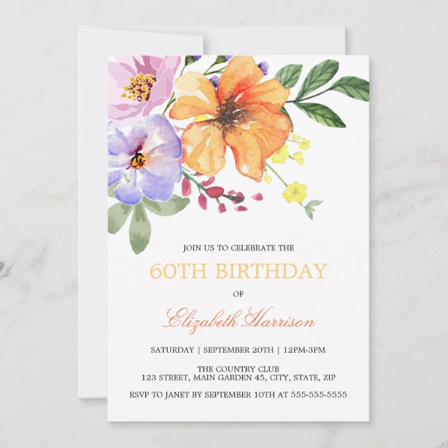 Invitation Fête d'anniversaire de verdure florale de pavot or (Devant)