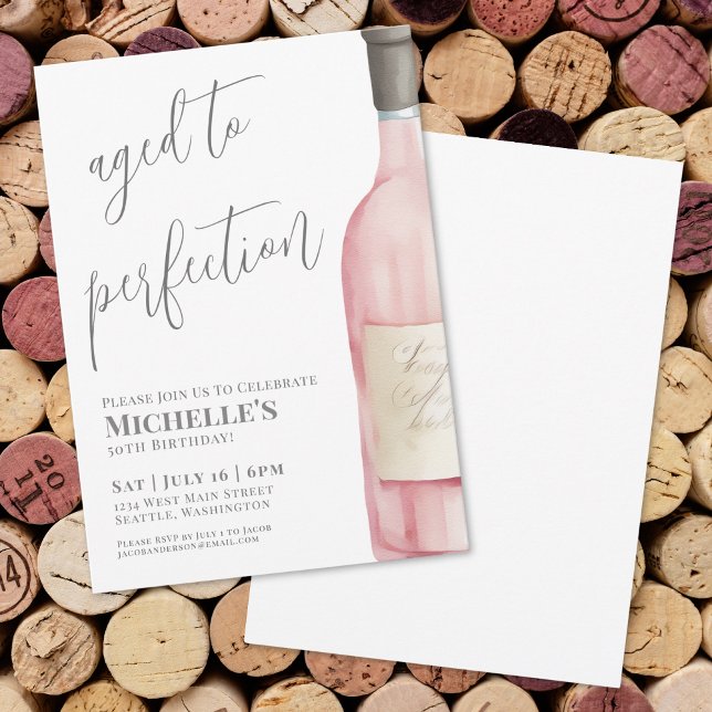 Invitation Fête d'anniversaire de vin vieilli à la perfection (Wine Simple 50th Birthday Party Invitation)