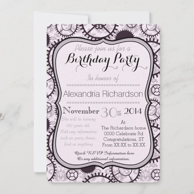 Invitation Fête d'anniversaire de vitesse et de damassé de (Devant)