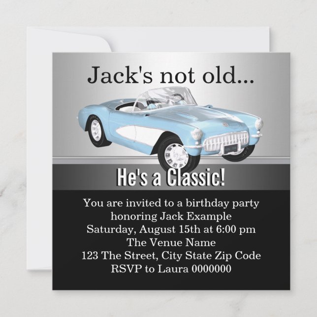 Invitation Fête d'anniversaire de voiture ancienne pour homme (Devant)