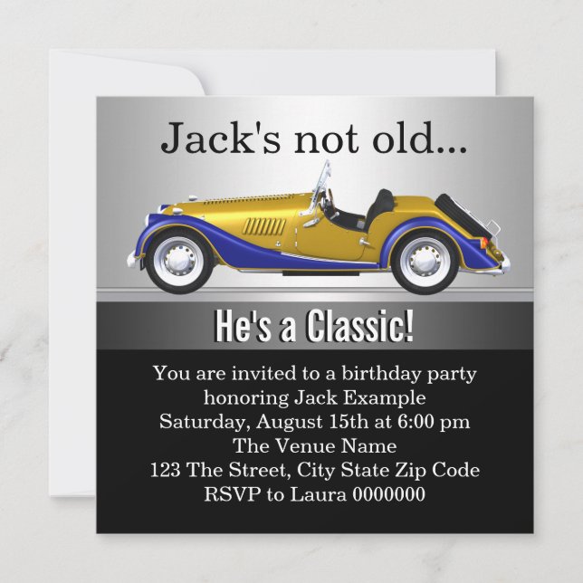 Invitation Fête d'anniversaire de voiture classique de Mans (Devant)